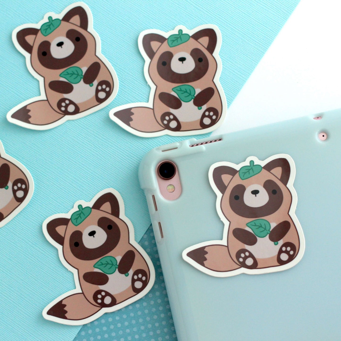 Tanuki Holding a Leaf Vinyl Sticker