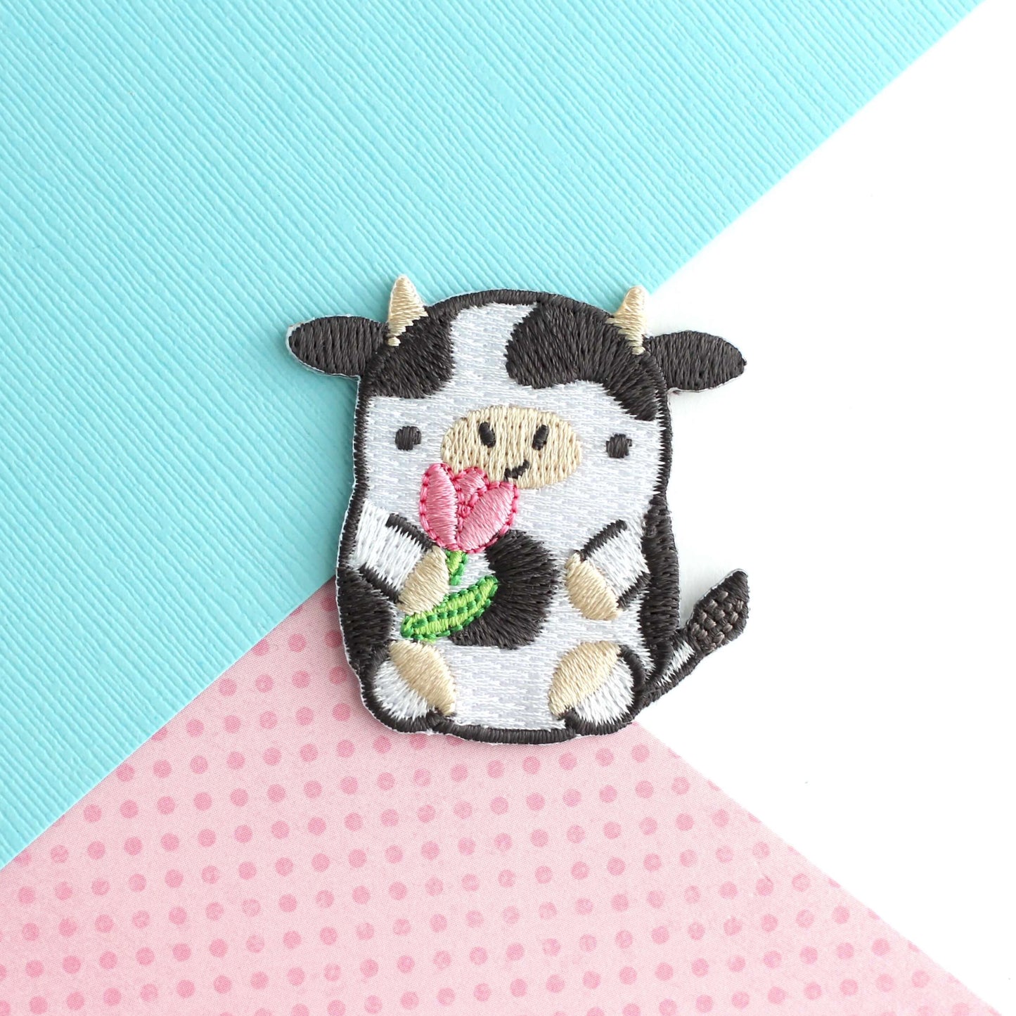 Tulip Cow Embroidered Iron On Patch