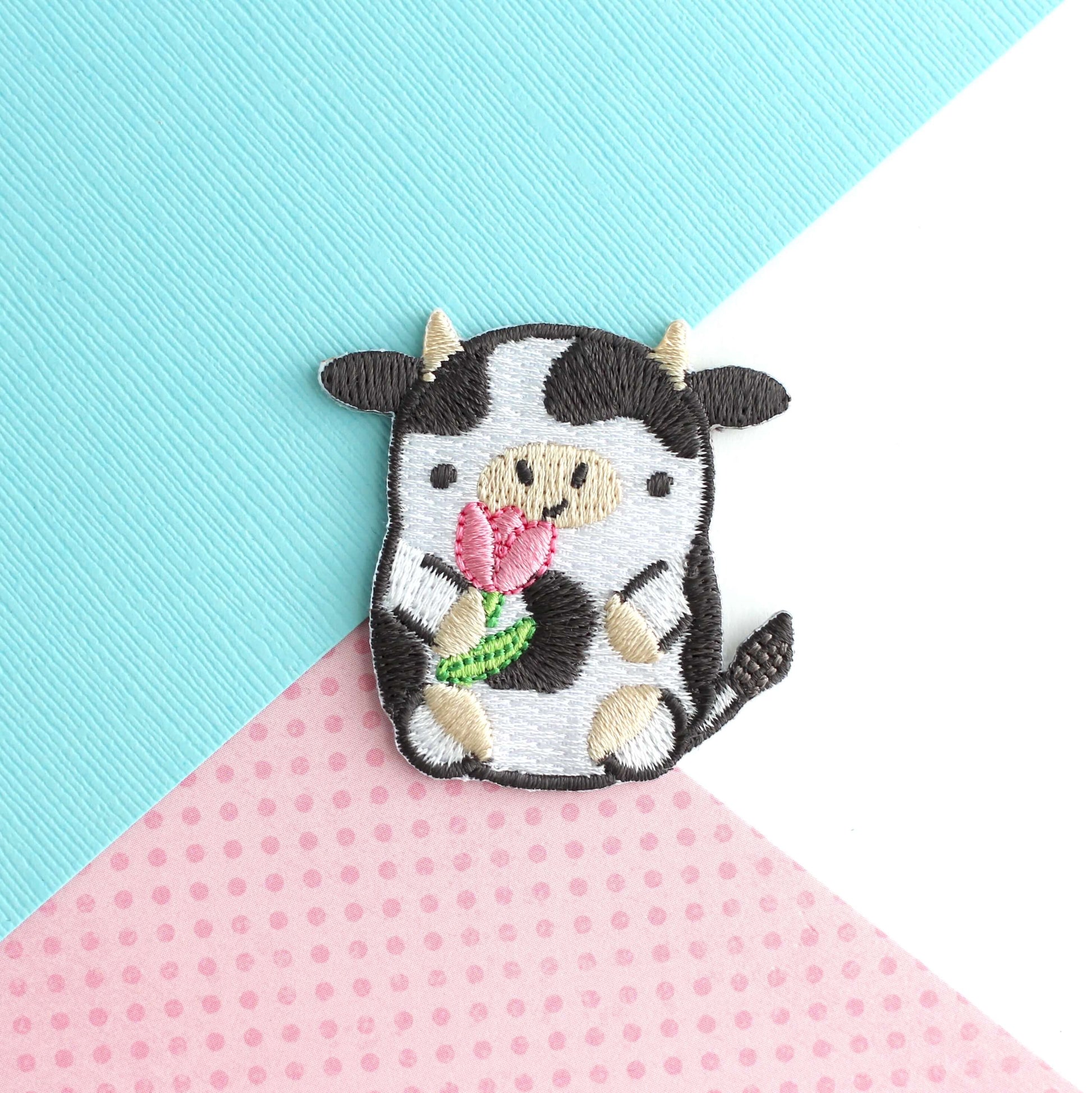 Tulip Cow Embroidered Iron On Patch