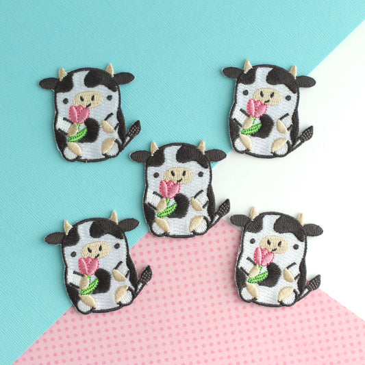 Tulip Cow Embroidered Iron On Patch