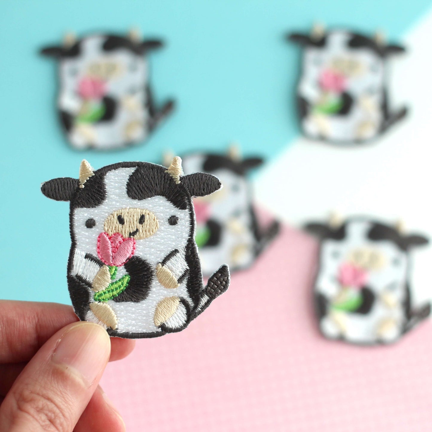 Tulip Cow Embroidered Iron On Patch