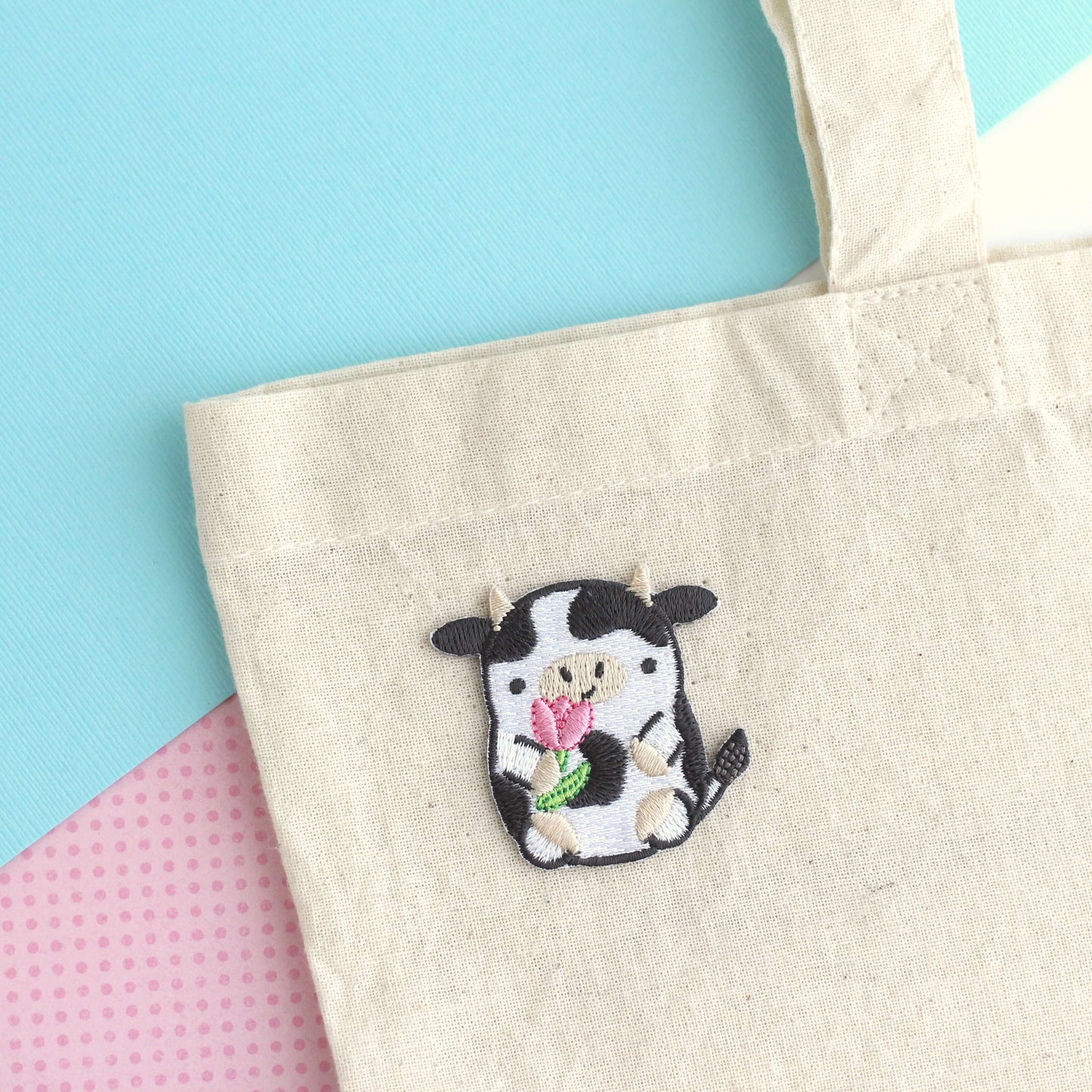 Tulip Cow Embroidered Iron On Patch