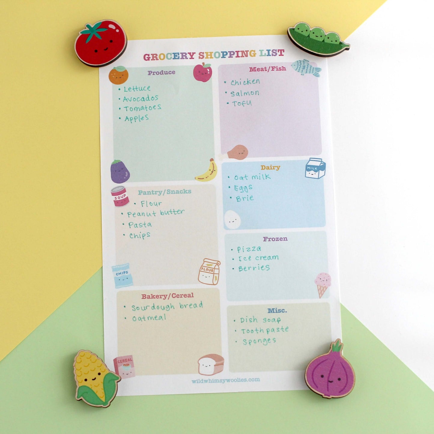 Rainbow Veggies Wooden Magnet Set - w Tomato, Peas in a Pod, Corn and Red Onion
