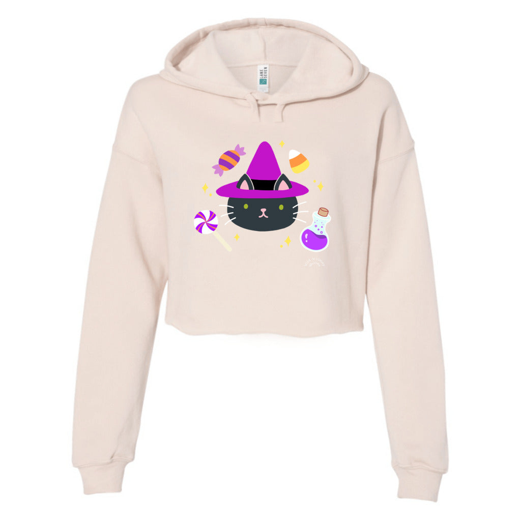 Witchy Cat Halloween Women s Crop Hoodie