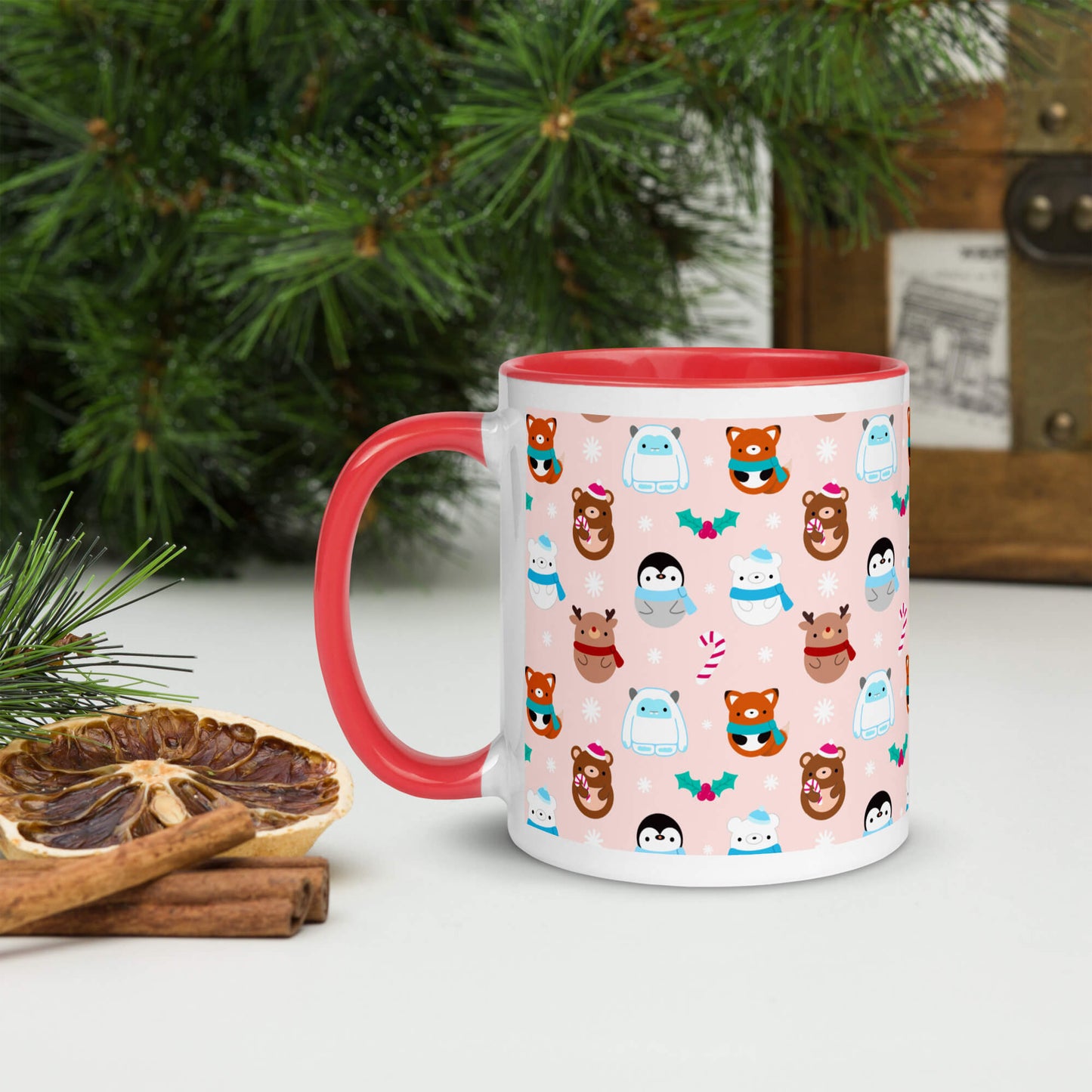Red Christmas Coffee Mug - Yetis, Reindeer, Penguins, Bears and Foxes