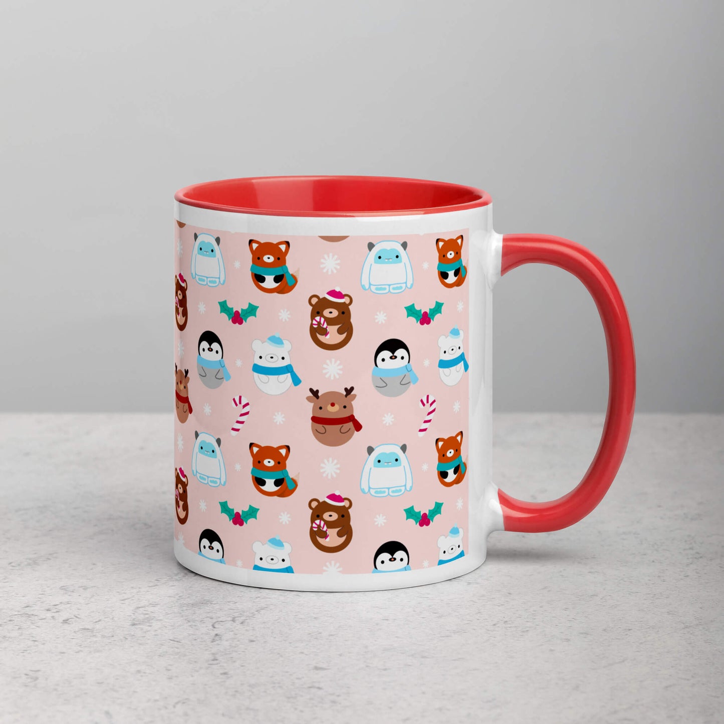 Red Christmas Coffee Mug - Yetis, Reindeer, Penguins, Bears and Foxes
