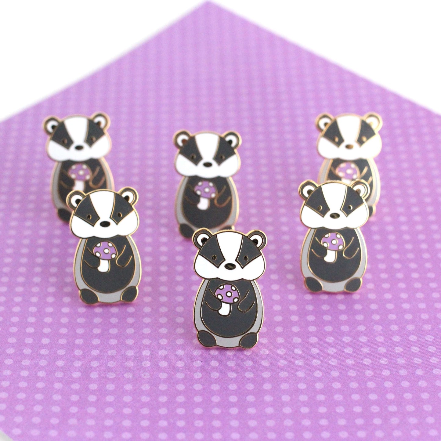 Badger holding Purple Mushroom Enamel Pin - Cute Animal Pin