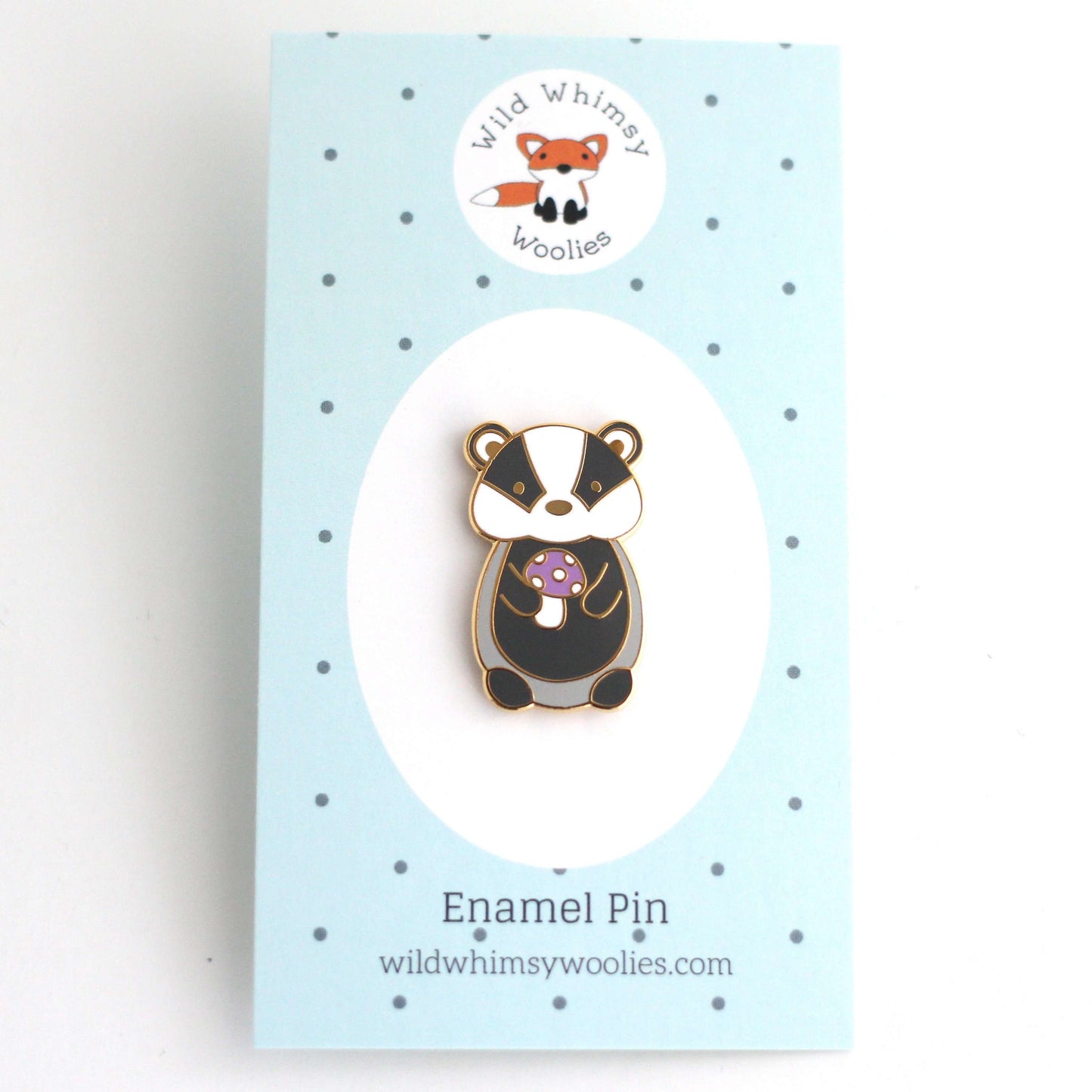 Badger holding Purple Mushroom Enamel Pin - Cute Animal Pin