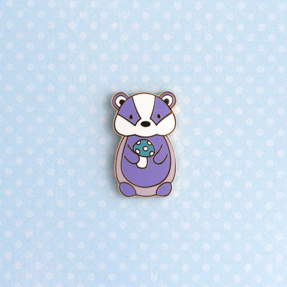 Purple Badger and Mushroom Enamel Pin - Woodland Pin - Cottagecore Gift