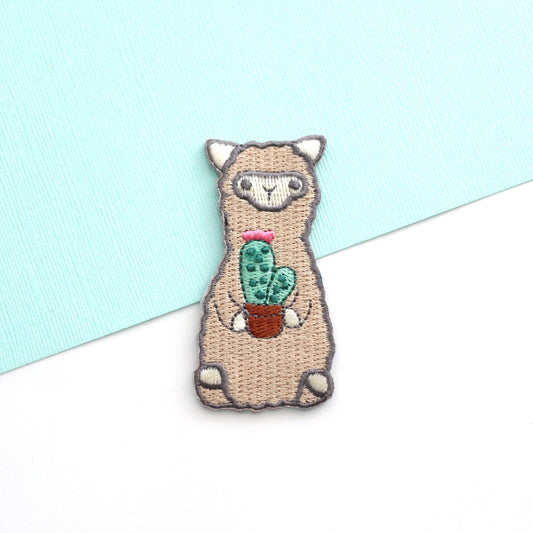 Cactus Alpaca Embroidered Iron-On Patch