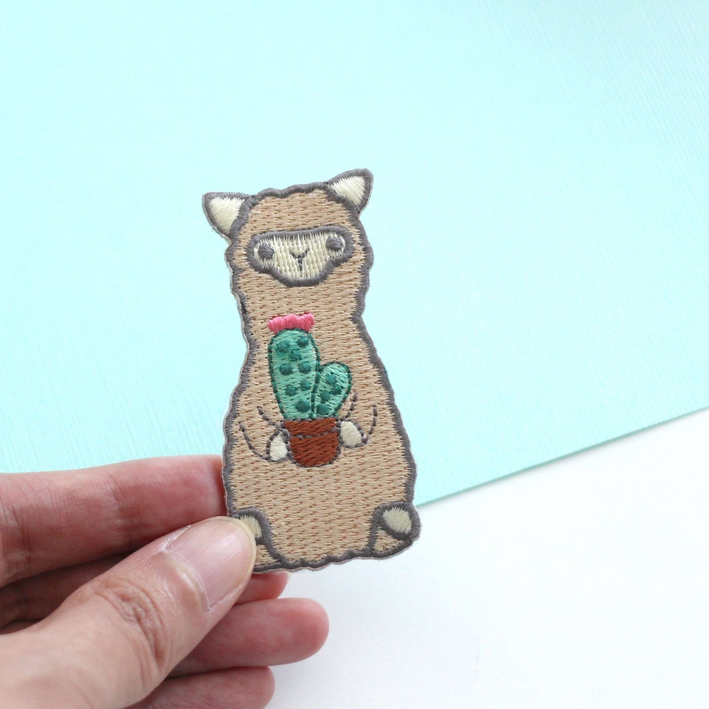 Cactus Alpaca Embroidered Iron-On Patch