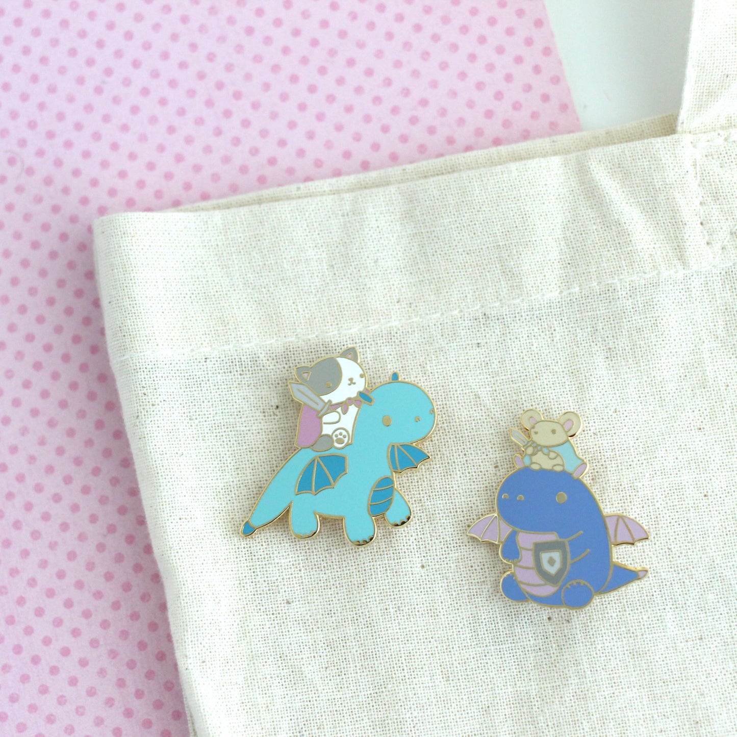 Cat and Dragon Knight Enamel Pin (Blue Dragon Variant)