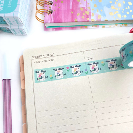 Cow Washi Tape - Animal Washi Tape - Floral Washi Paper