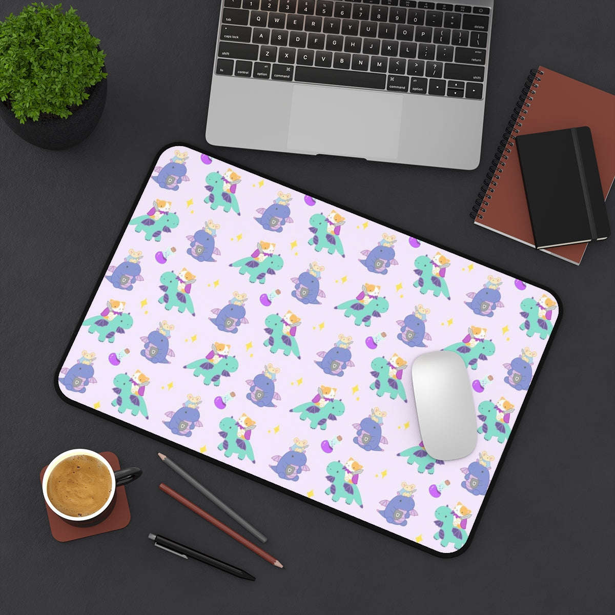 Cat and Mouse Dragon Knight Desk Mat - Large Mouse Pad