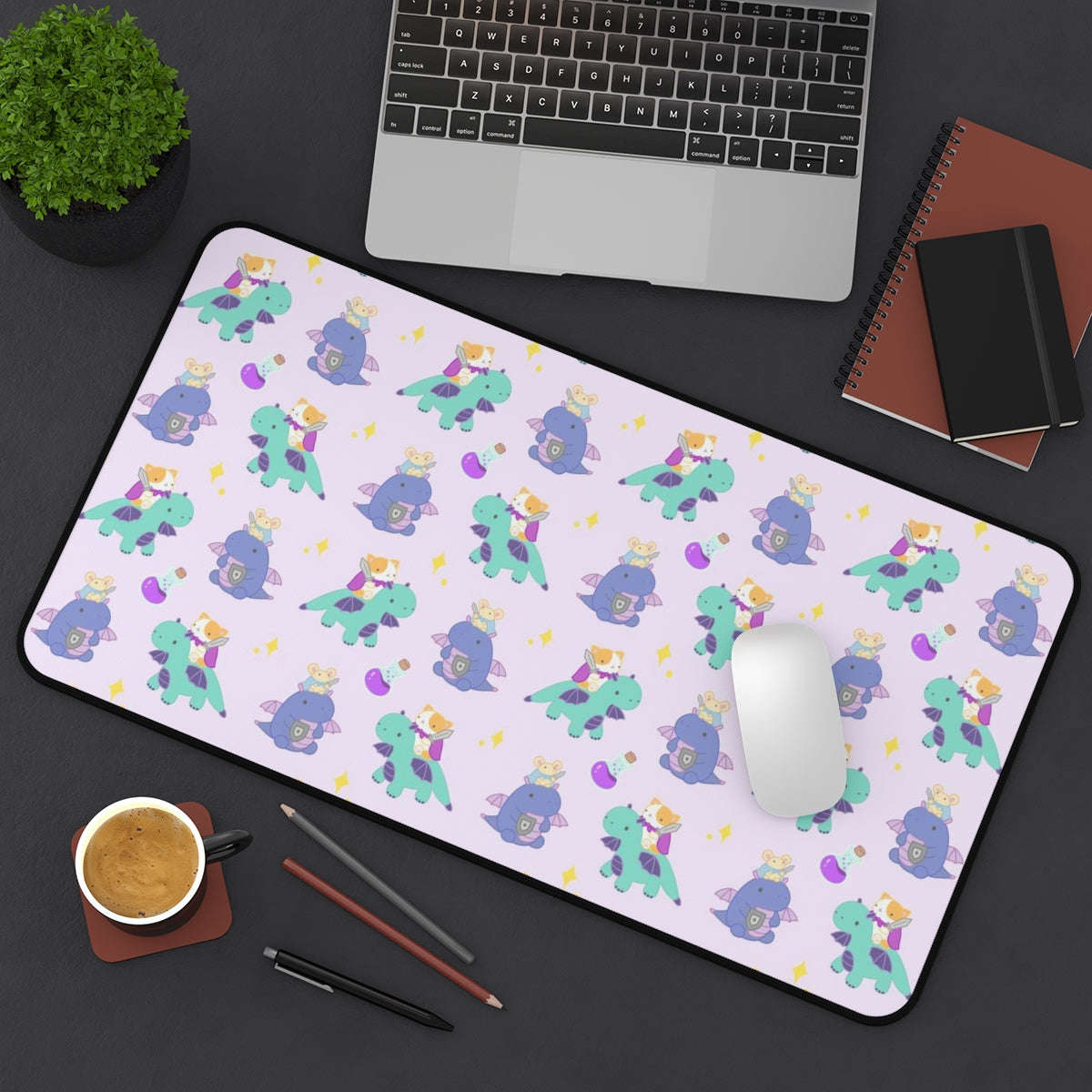 Cat and Mouse Dragon Knight Desk Mat - Large Mouse Pad