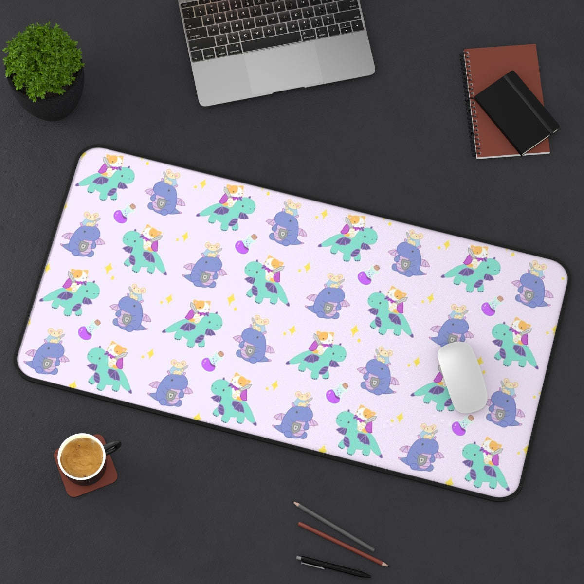 Cat and Mouse Dragon Knight Desk Mat - Large Mouse Pad