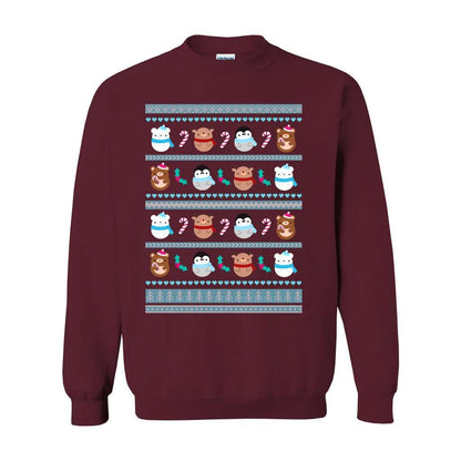 Christmas Animal Sweatshirt - Blue Pattern: S / Maroon