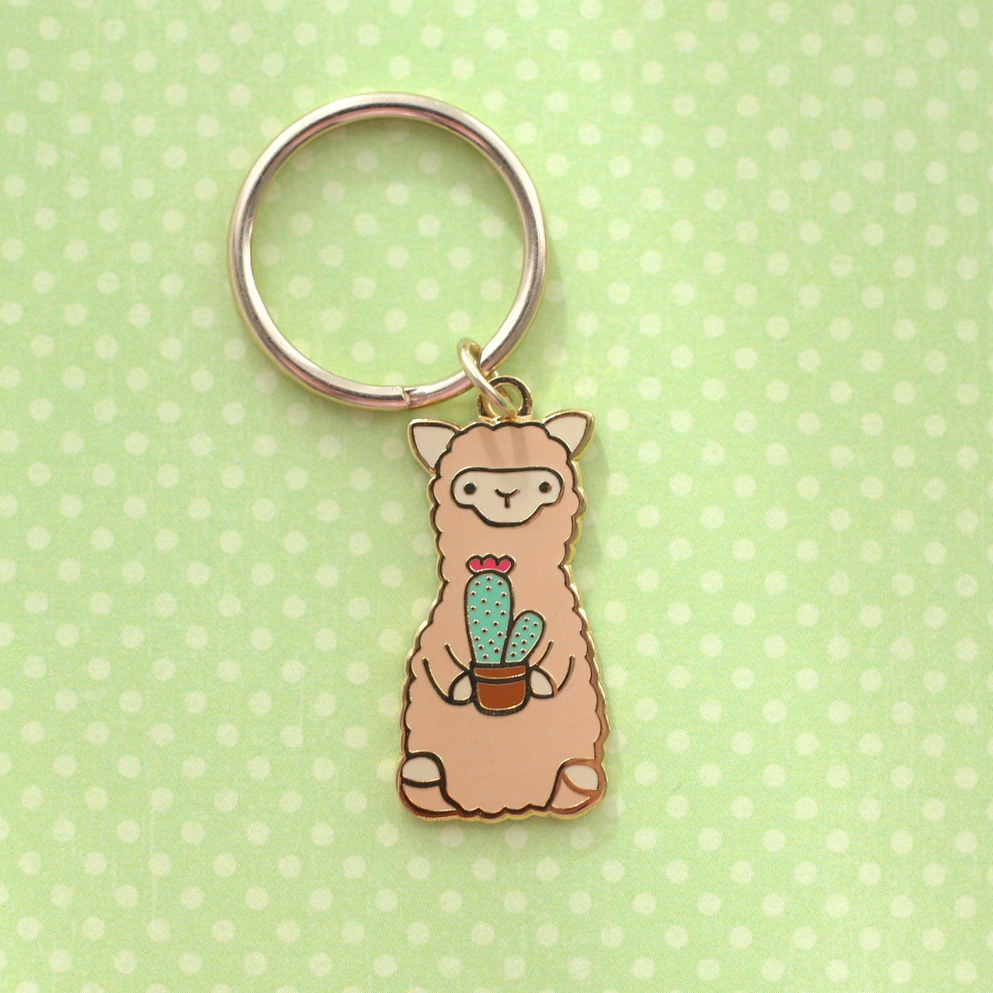 Cactus Alpaca Enamel Keychain - Llama Keychain