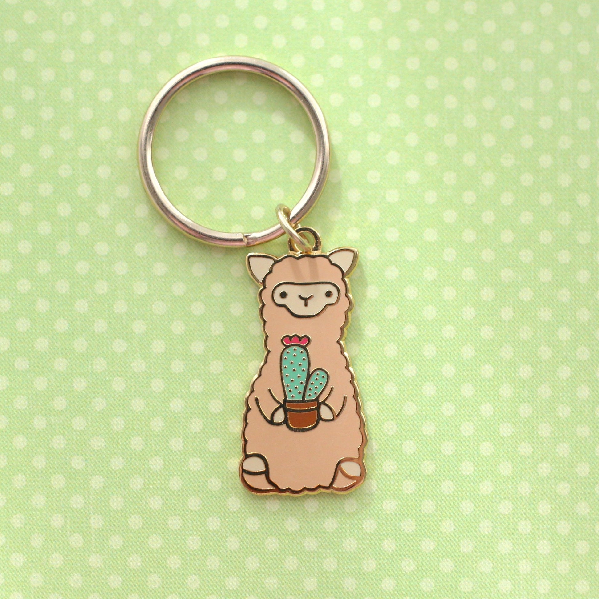 Cactus Alpaca Enamel Keychain - Llama Keychain