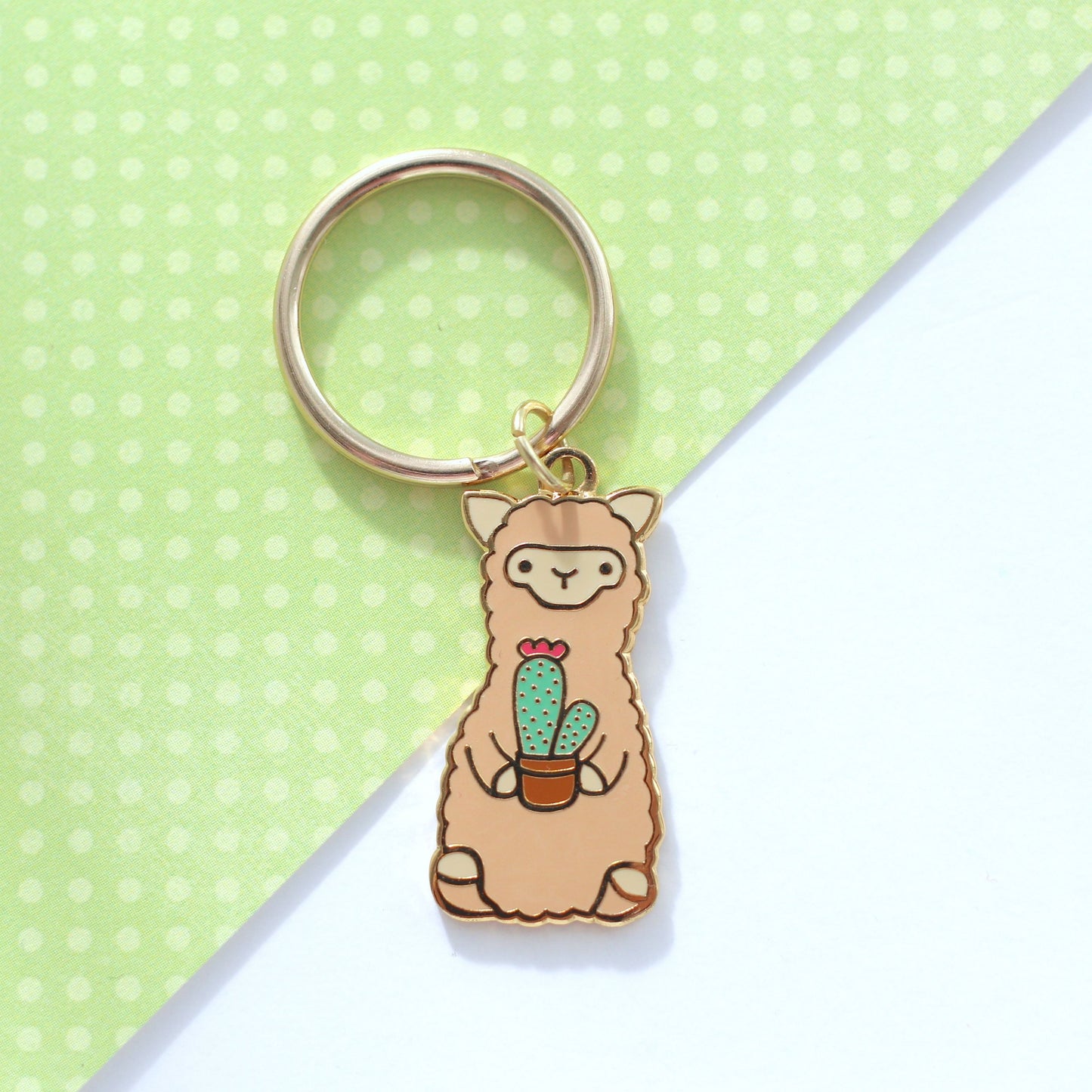 Cactus Alpaca Enamel Keychain - Llama Keychain