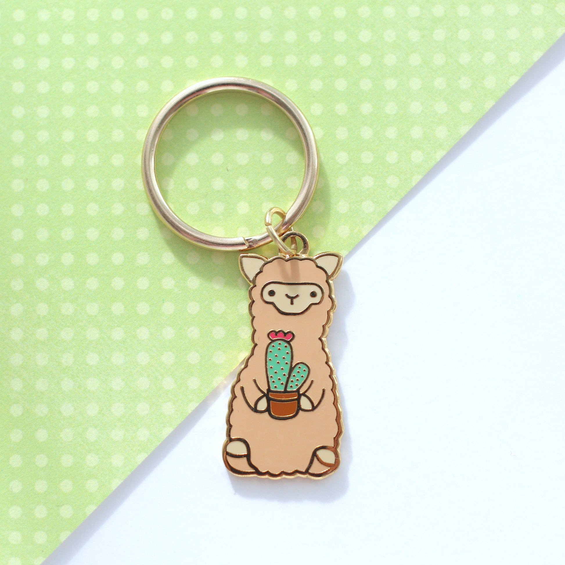 Cactus Alpaca Enamel Keychain - Llama Keychain