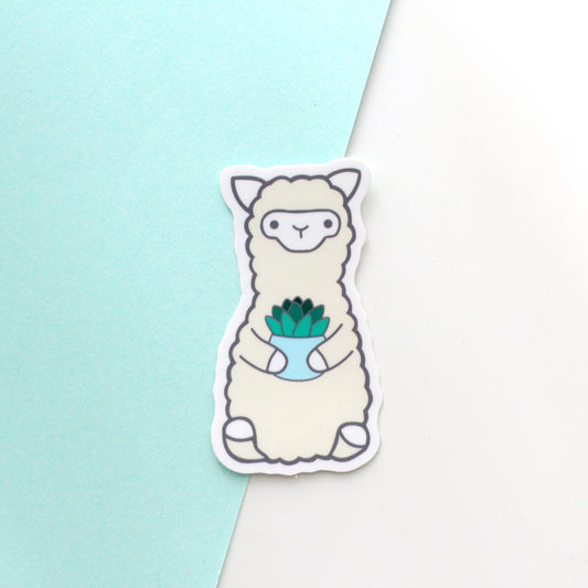 Succulent Alpaca Sticker. Cute Llama Vinyl Decal. Plant Alpaca Gift