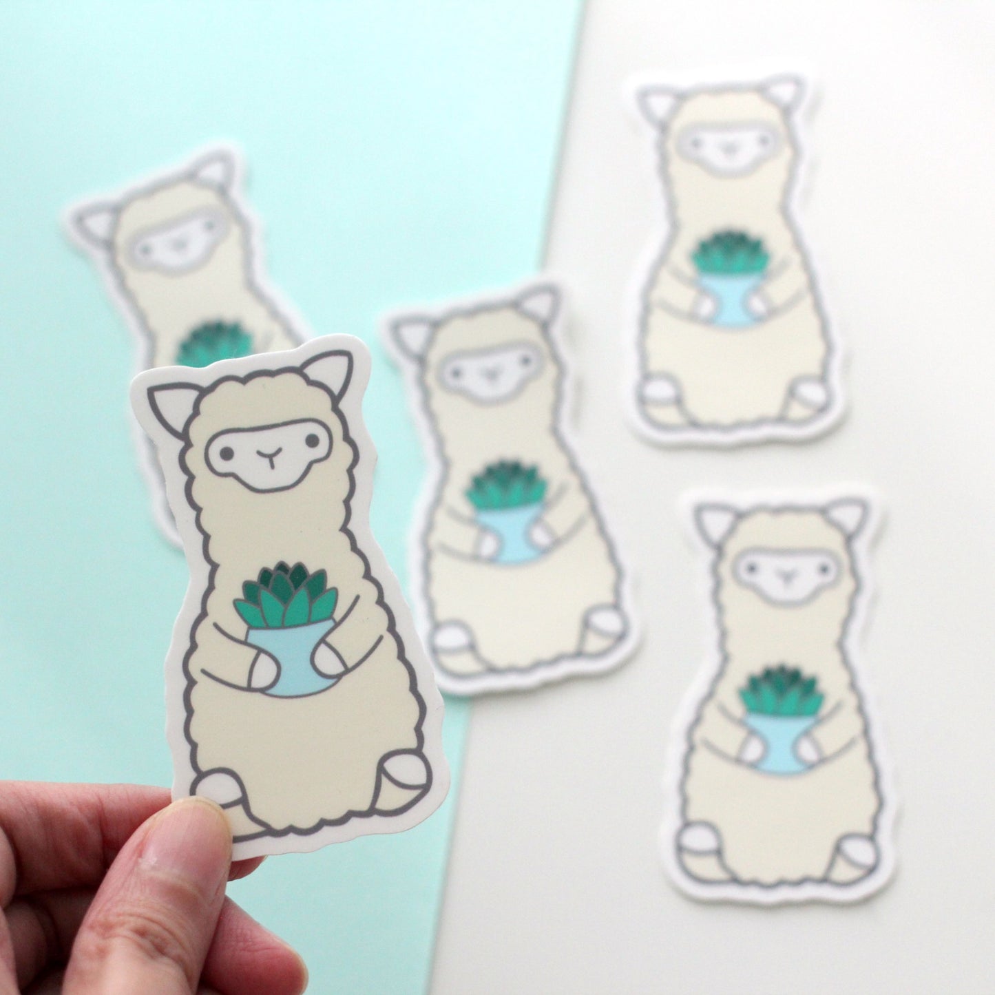 Succulent Alpaca Sticker. Cute Llama Vinyl Decal. Plant Alpaca Gift