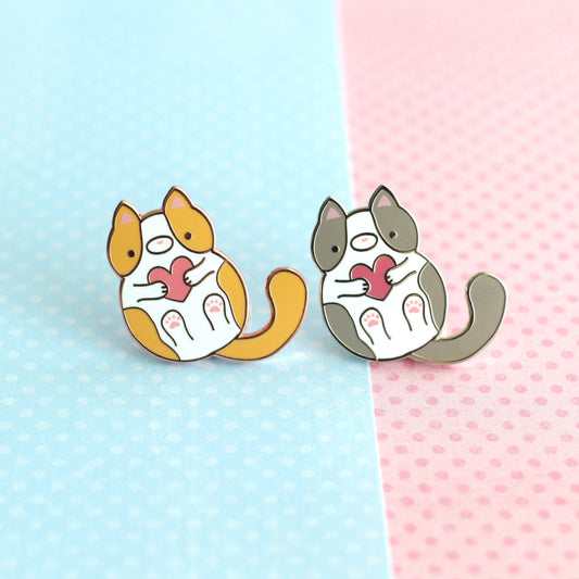 Bicolour Cat Enamel Pin Set. Cute Cat Gift