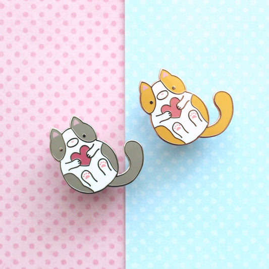 Bicolour Cat Enamel Pin Set. Cute Cat Gift