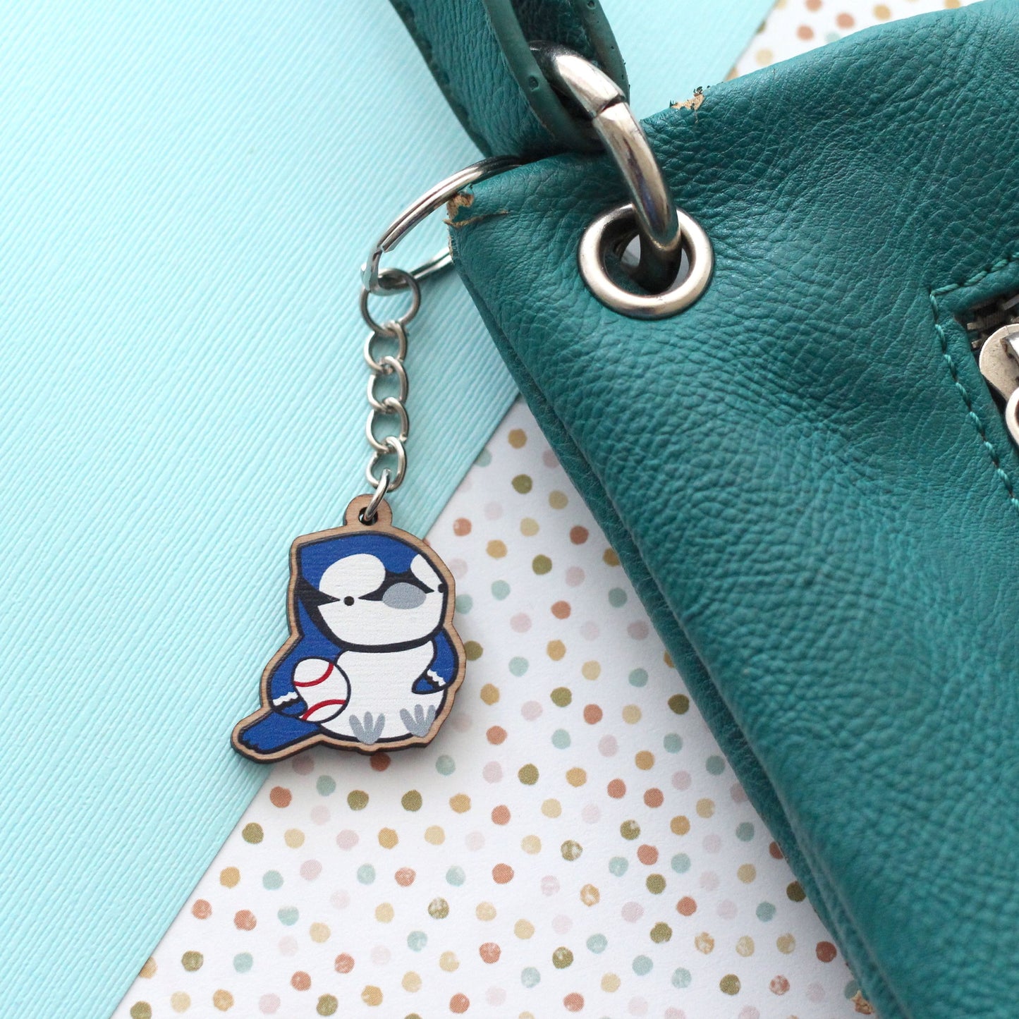 Blue Jay Wooden Keychain. Toronto Baseball Wood Purse Charm