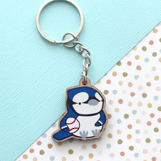Blue Jay Wooden Keychain. Toronto Baseball Wood Purse Charm