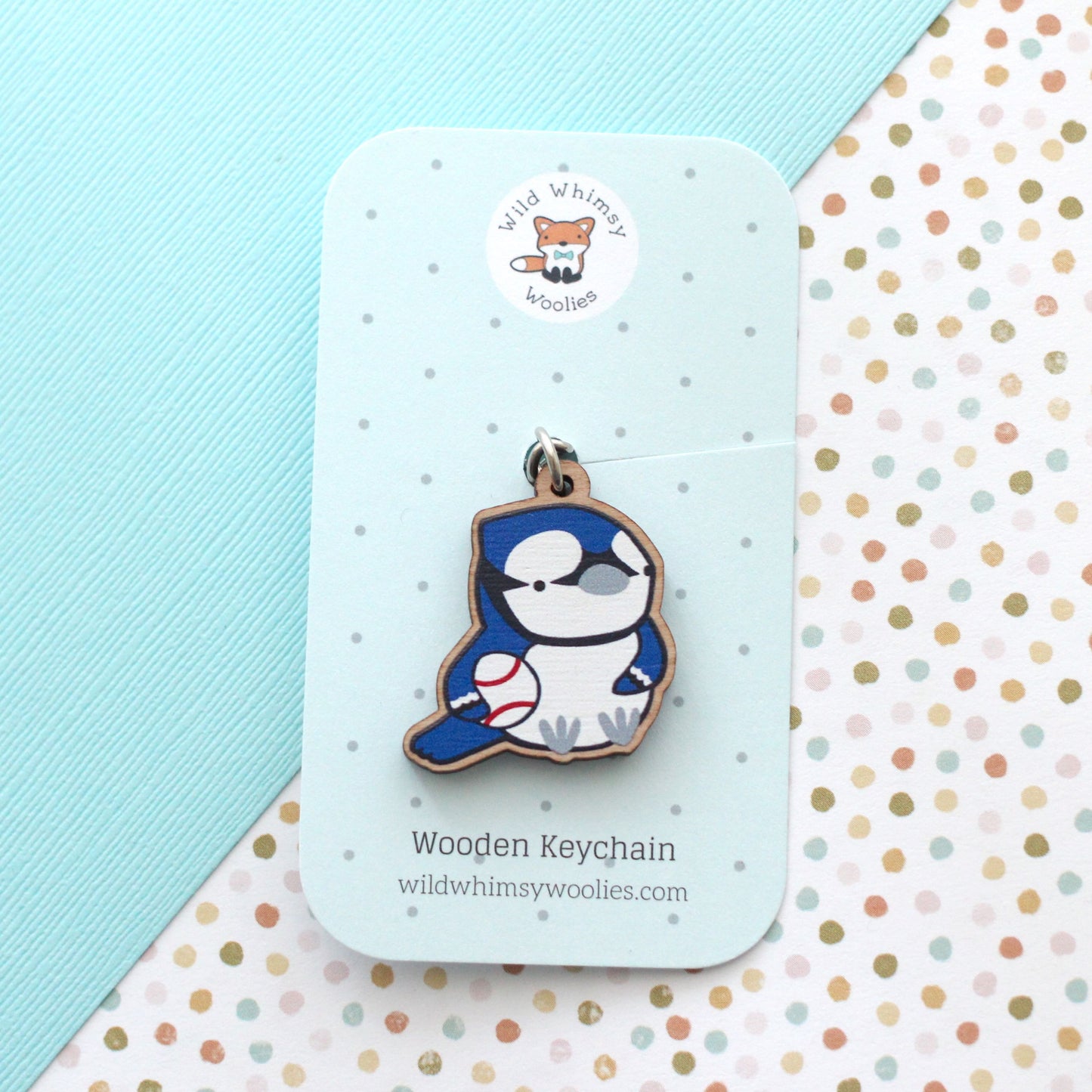 Blue Jay Wooden Keychain. Toronto Baseball Wood Purse Charm