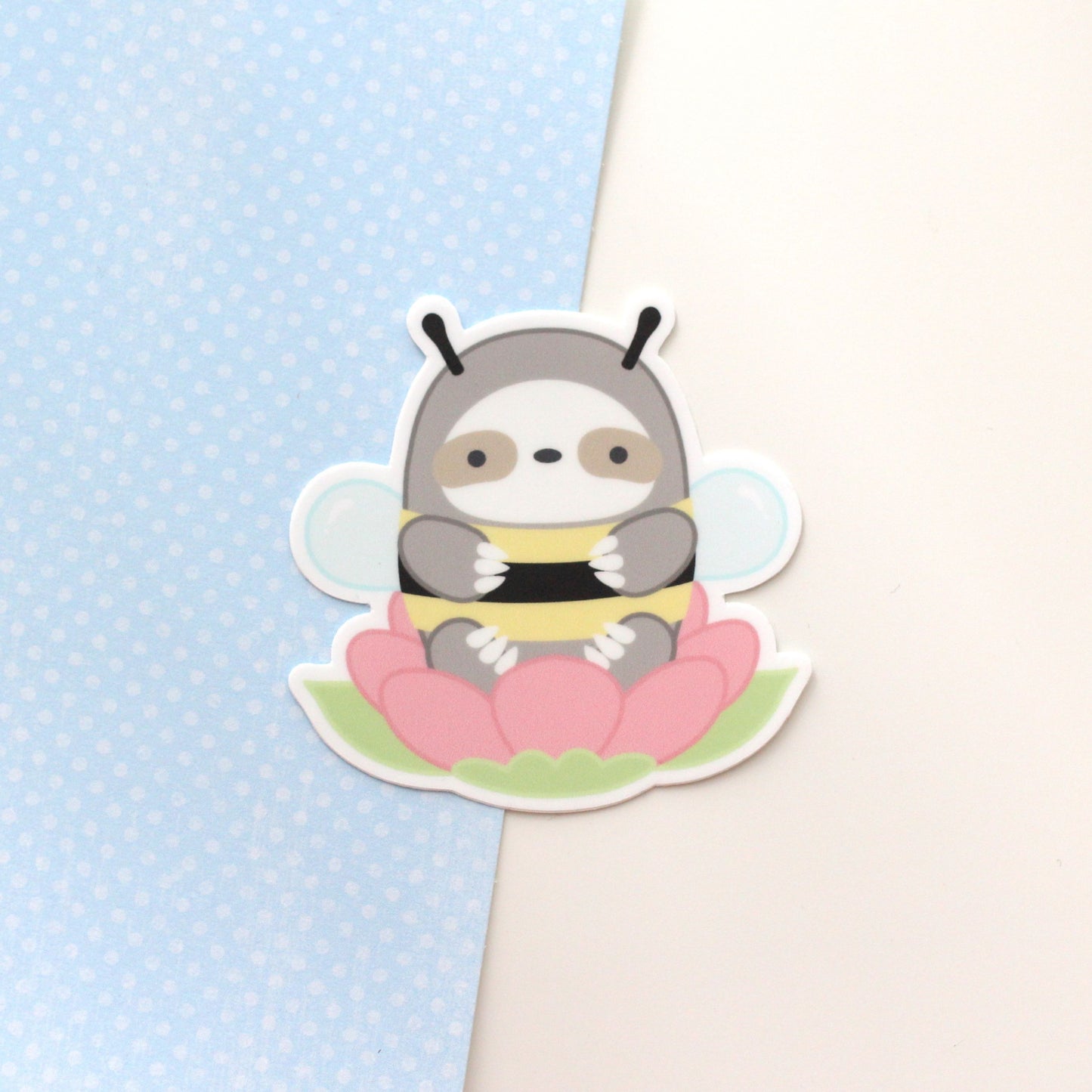 Bumblebee Sloth Vinyl Sticker. Cute Sloth in Bee Costume Decal