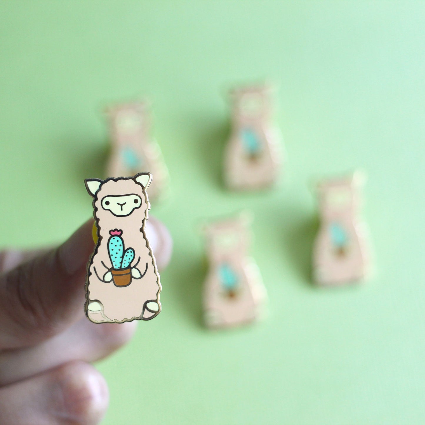 Alpaca Enamel Pin Set of 2: Cactus and Succulent Alpaca Pins. Cute Llama Pins
