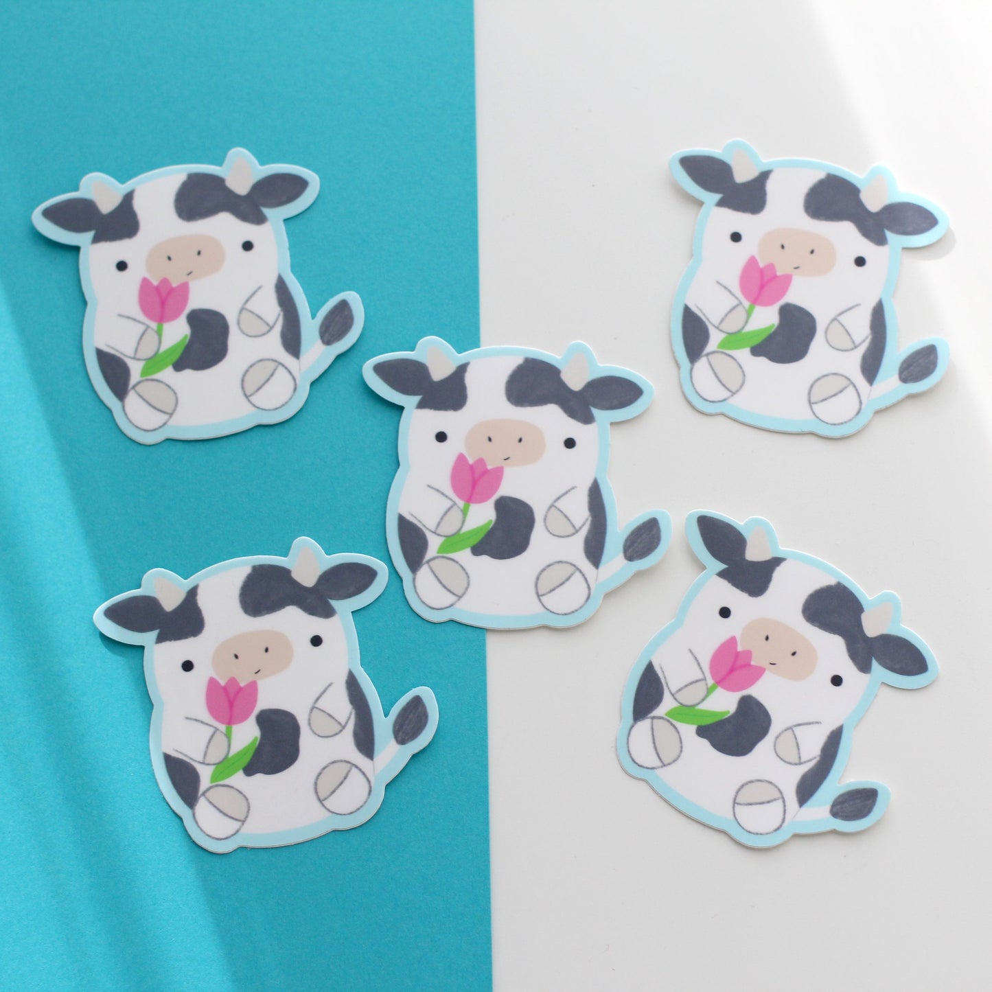 Cow Holding Tulip Vinyl Sticker