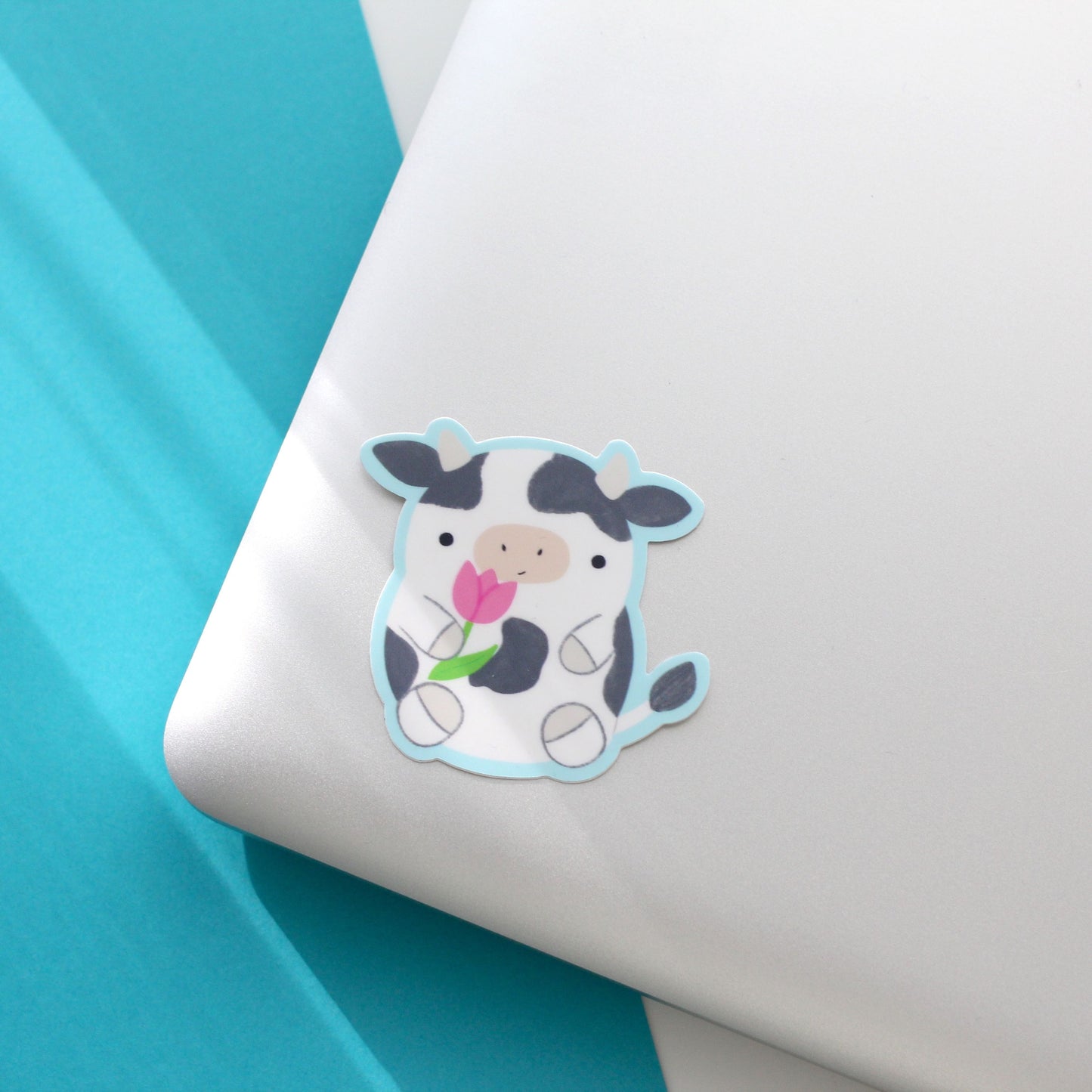 Cow Holding Tulip Vinyl Sticker