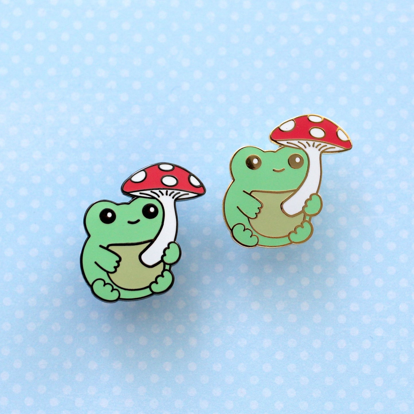 Green Frog with Mushroom Enamel Pin