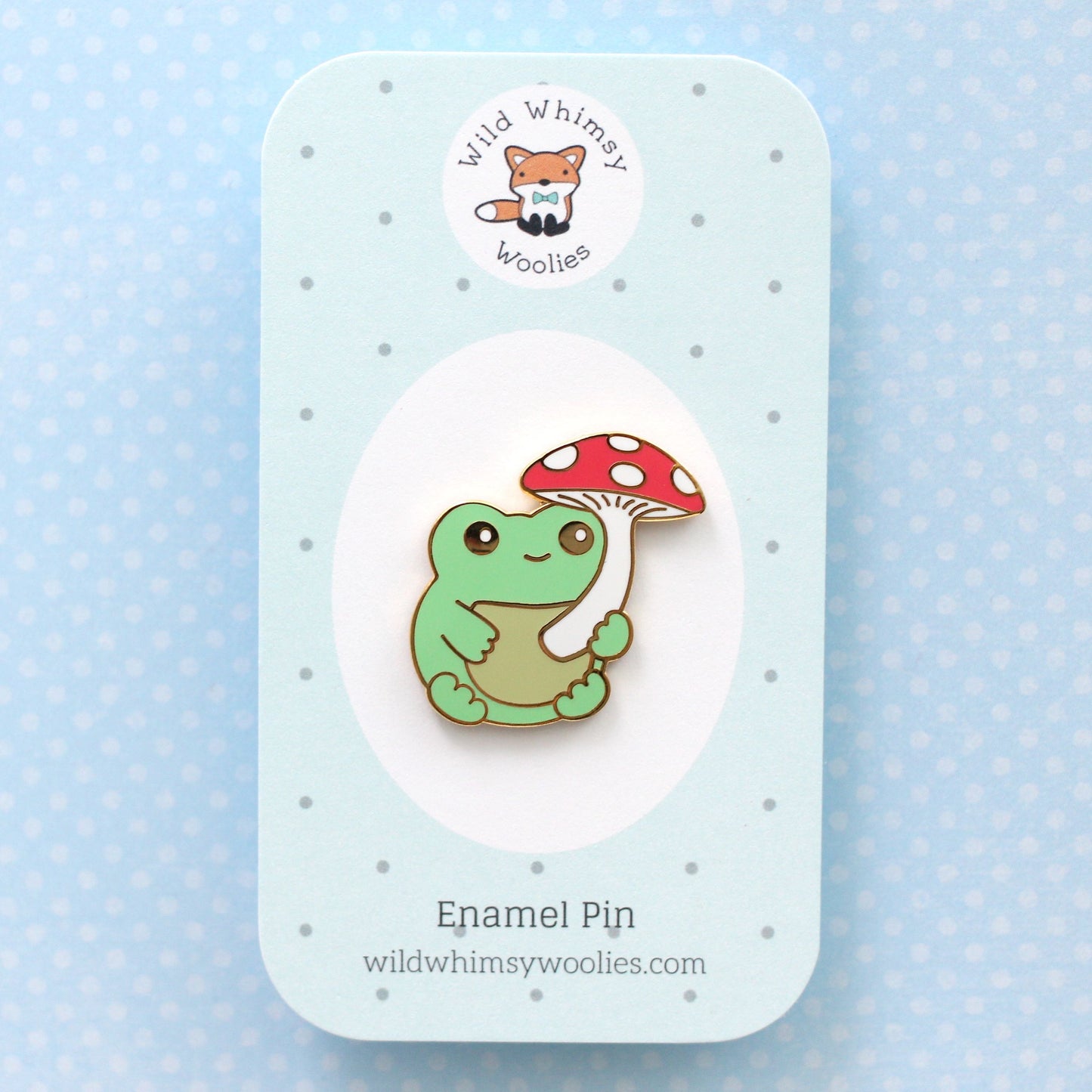 Green Frog with Mushroom Enamel Pin