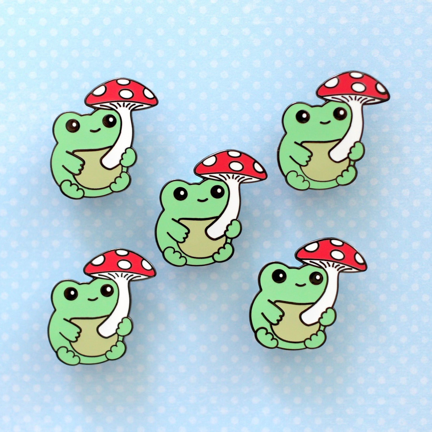 Green Frog with Mushroom Enamel Pin
