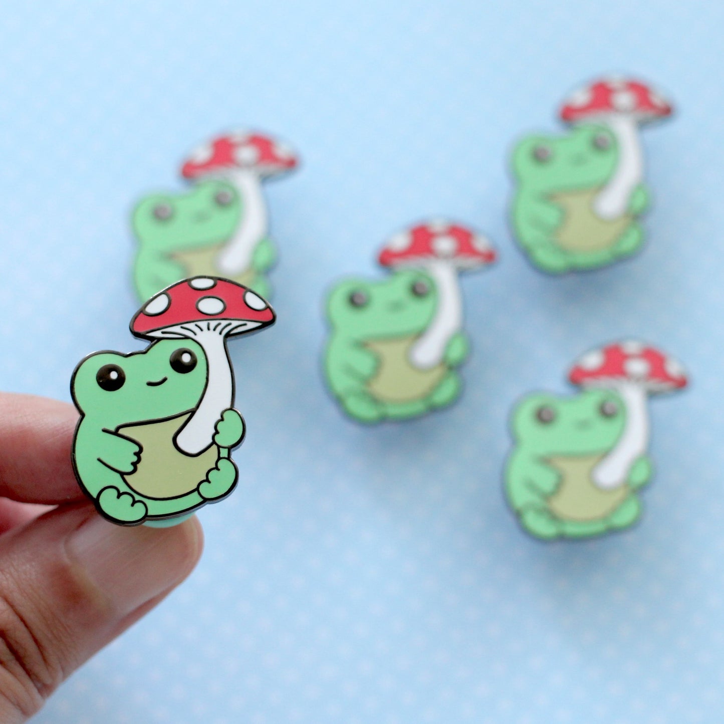 Green Frog with Mushroom Enamel Pin