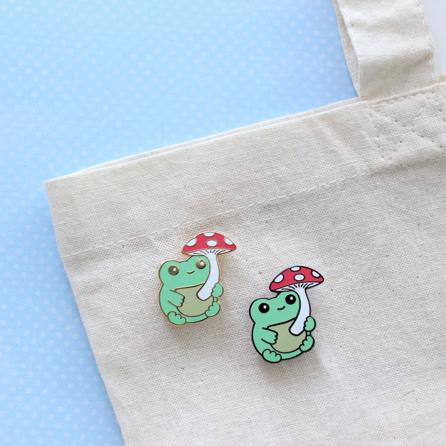 Green Frog with Mushroom Enamel Pin