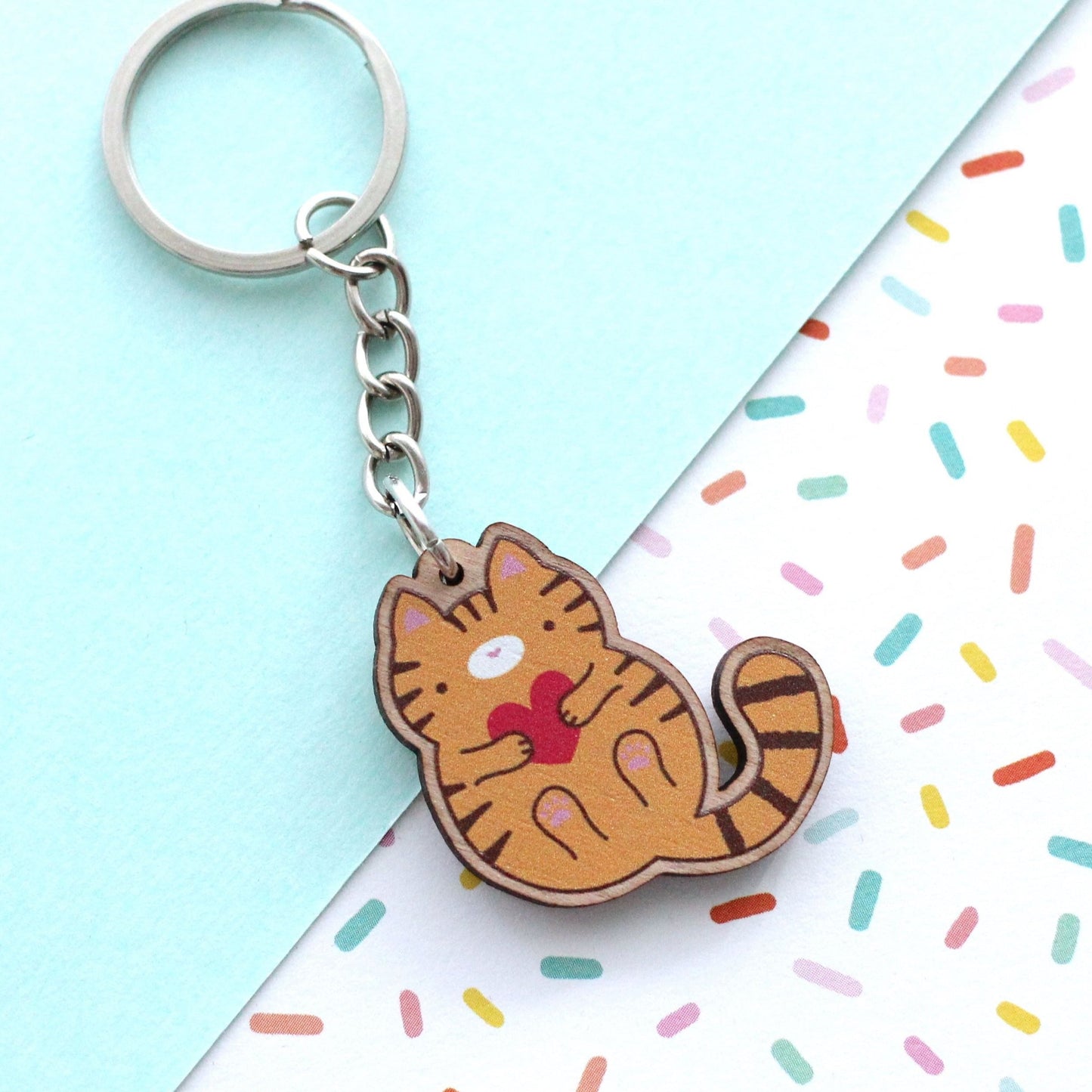 Orange Tabby Cat Wooden Keychain - Sustainable Gift - Cute Keychain
