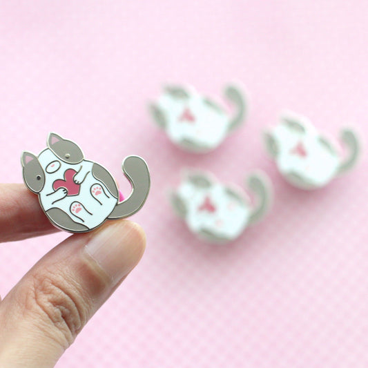 Grey and White Cat Enamel Pin. Gift For Cat Lover