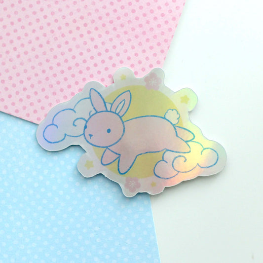 Holographic Lunar Bunny Sticker. Cute Rabbit Decal