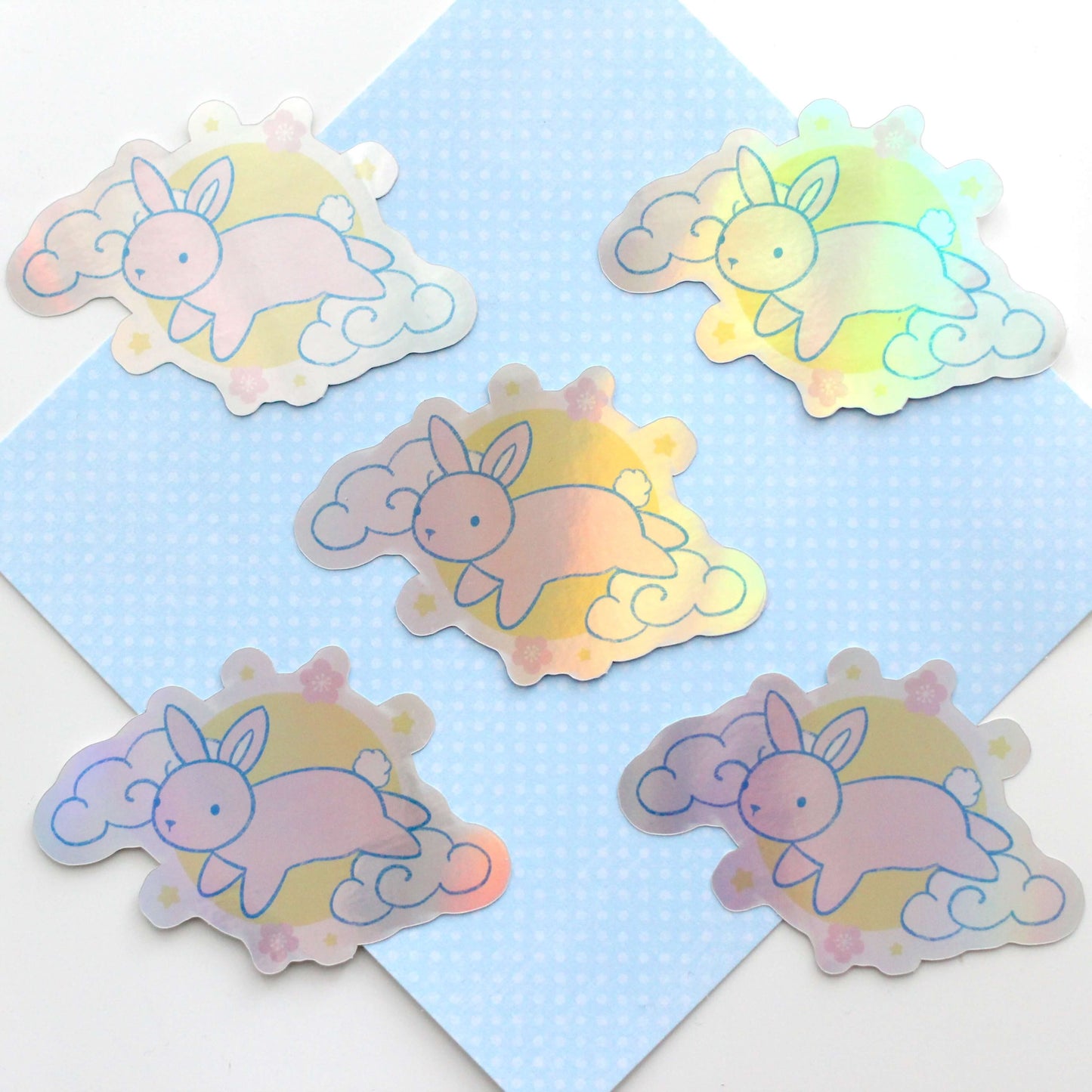 Holographic Lunar Bunny Sticker. Cute Rabbit Decal