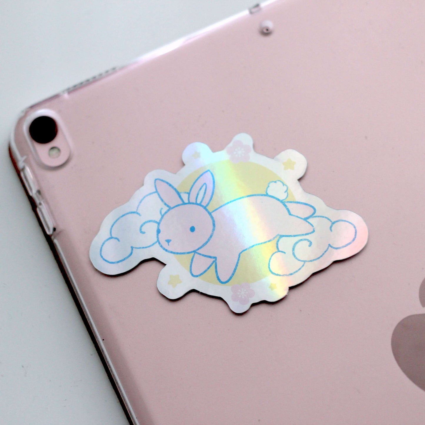 Holographic Lunar Bunny Sticker. Cute Rabbit Decal