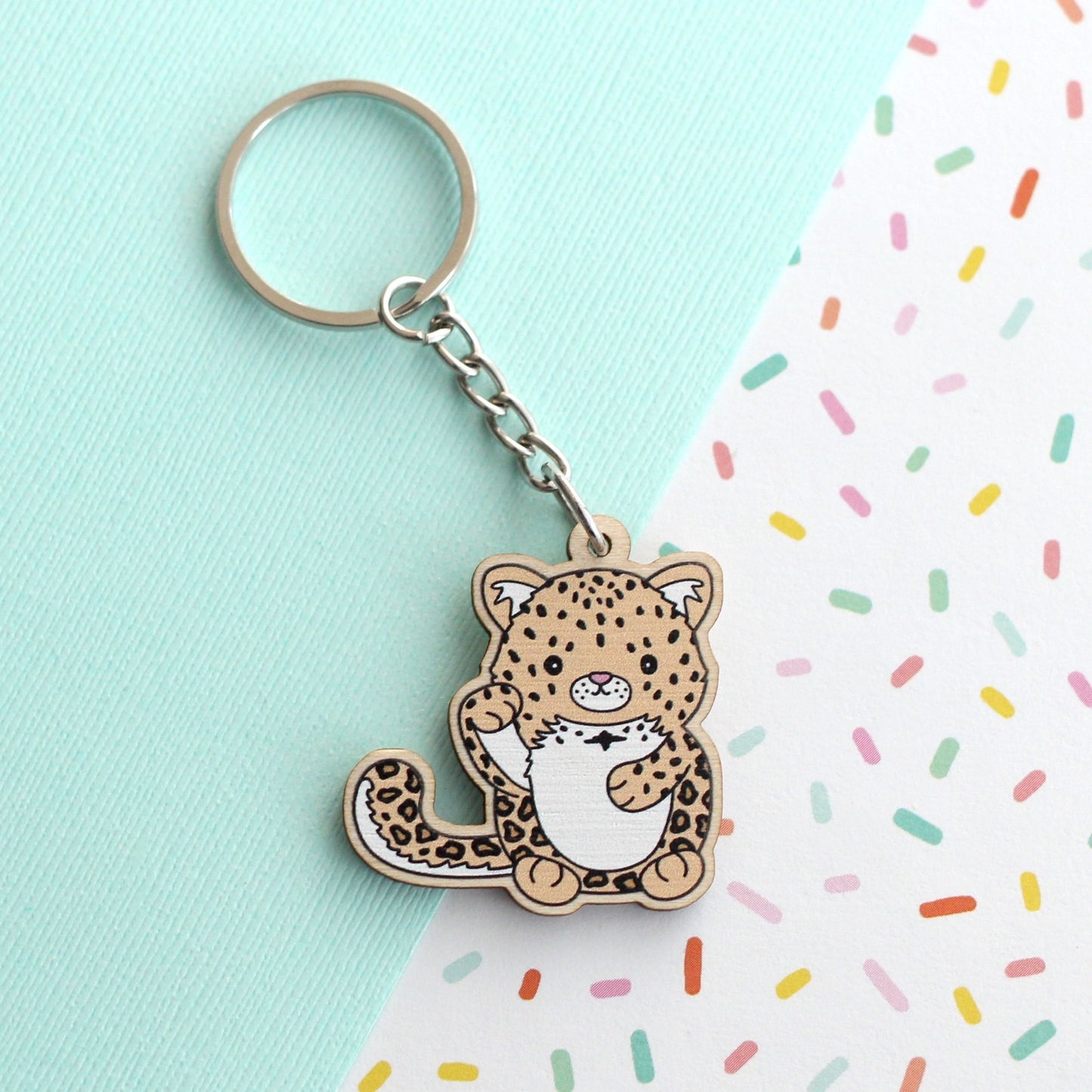 Lucky Amur Leopard Wooden Keychain - Sustainable Gift - Panther Key Charm