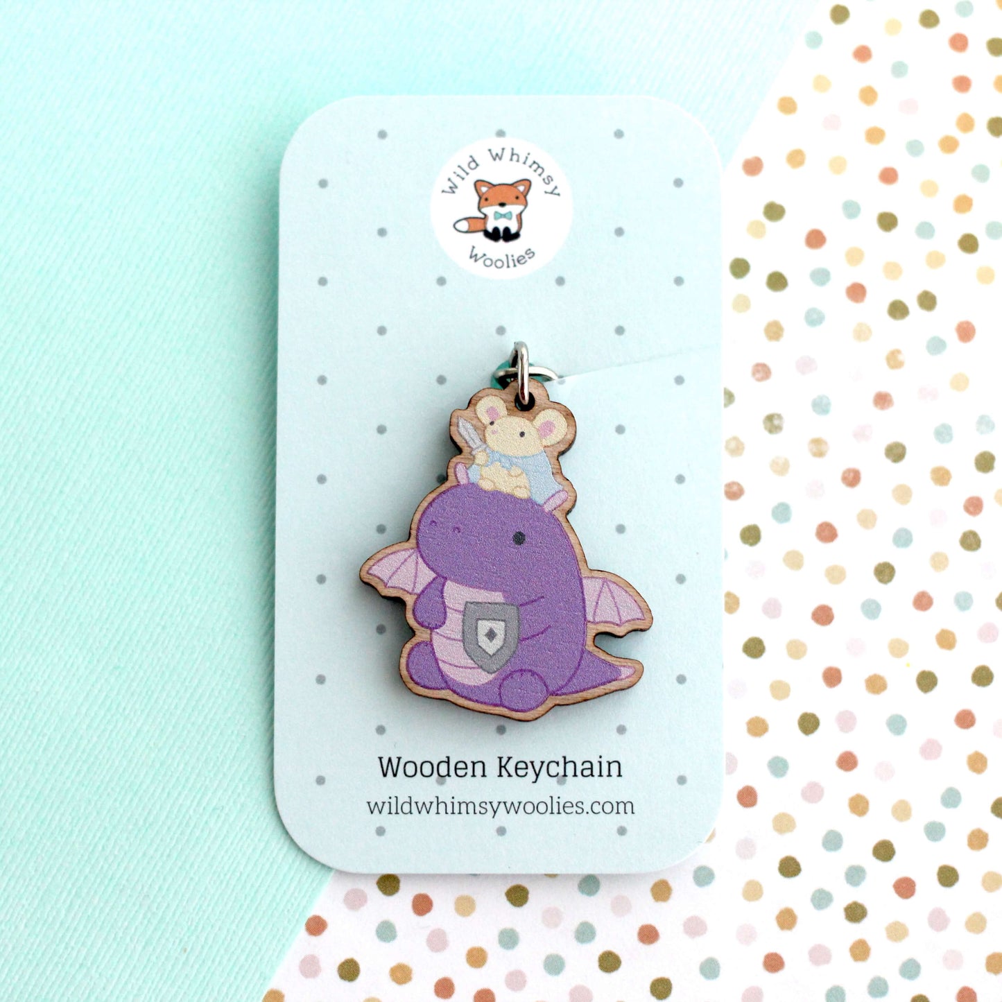 Mouse and Dragon Knight Wooden Keychain - Sustainable Gift - Purse Charm