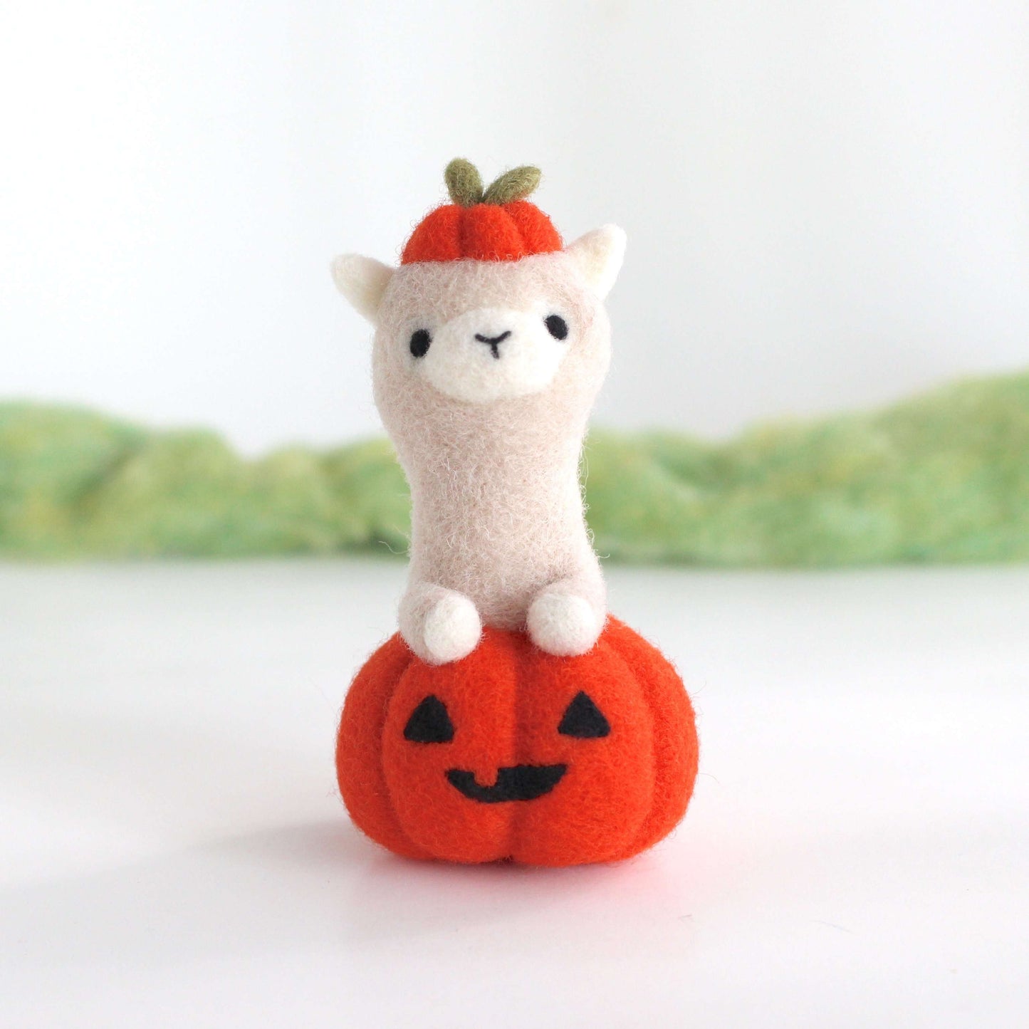 Needle Felted Alpaca in Jack-o'-Lantern