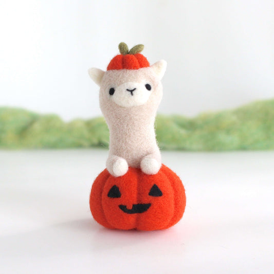 Needle Felted Alpaca in Jack-o'-Lantern